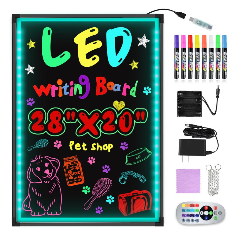 Hosim LED Message Writing Board, 28â€x 20" Neon Signs Chalkboard Menu Board, 16 Colors Light Board, LED Sign Board, LED Note Board for Restaurant Display Light Up Sign - Image 1